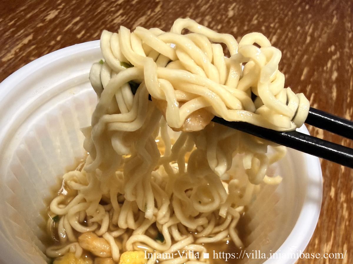 箸で持ち上げた金ちゃんヌードルの麺